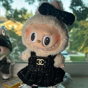 Labubu Black and Cream Plush tweed fashion inspired  dress.